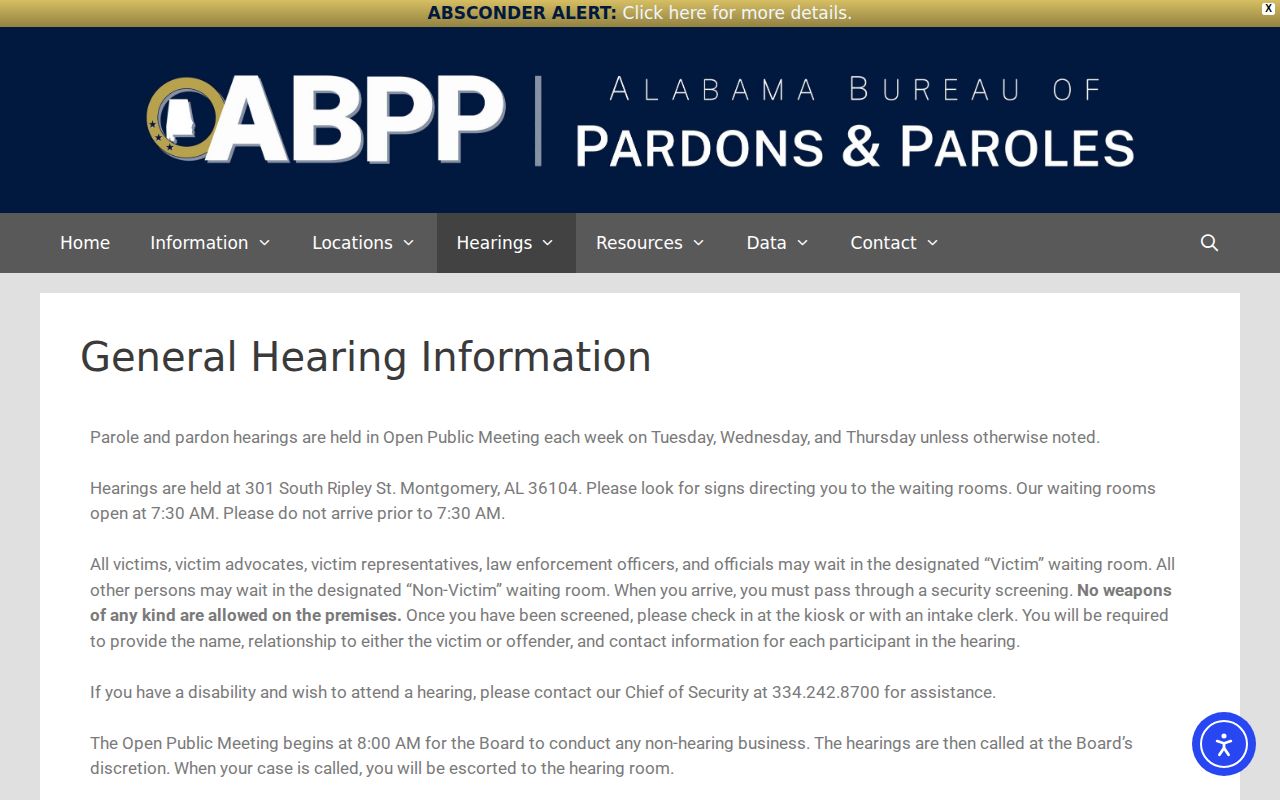 Macon County parole and probation hearing notice page