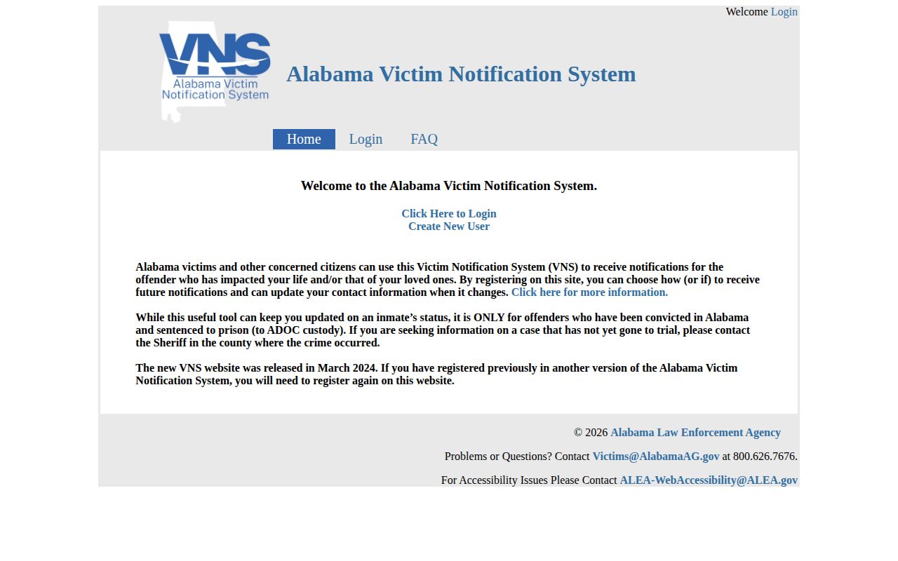 Macon County VINELink release check Alabama VNS distinction